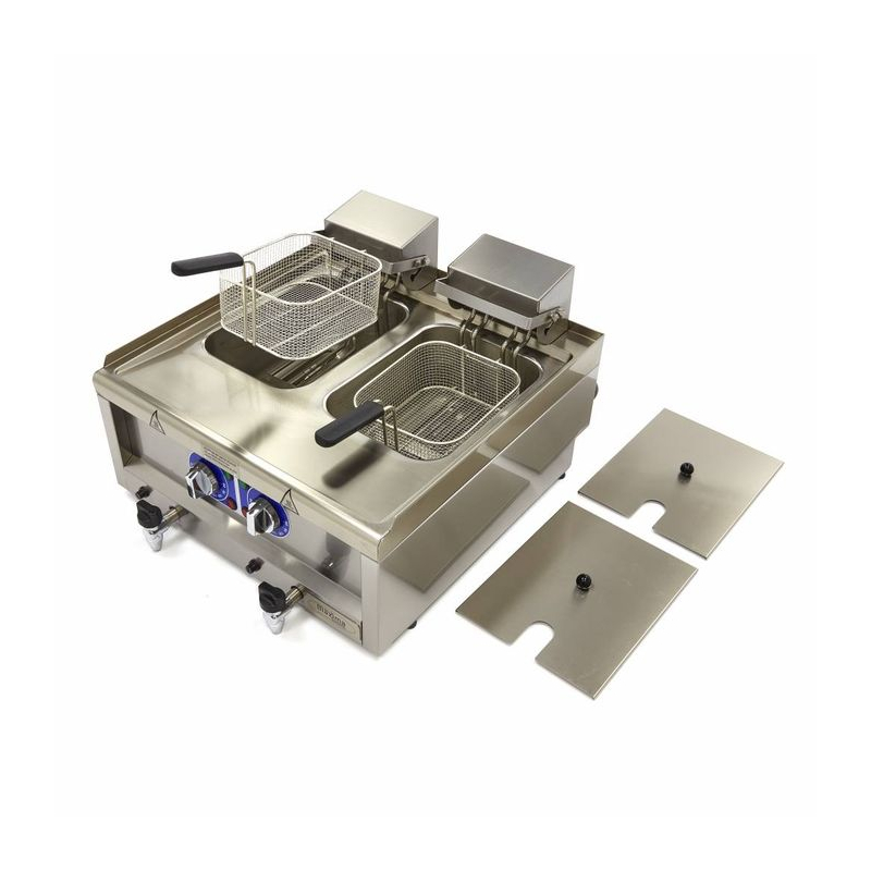 Friteuse - 2 x 10 L - 2 manden - met afvoerkraan - 400V - Maxima - 09391650
