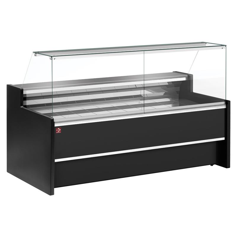 Gekoelde toonbank met rechthoekige vitrine 90&deg;, ventilatie, met reserve - ZWART - Diamond - FC15/B5-VR2