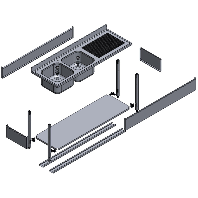 Wasbak 1 bak en 1 afdruipgedeelte rechts, met onderstel - Diamond - L1210D/6-KD-D