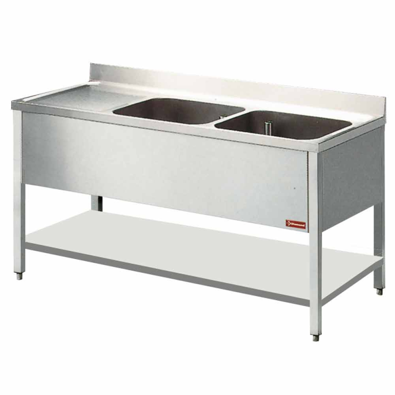 RVS Wasbak 2 bakken en 1 afdruipvak - Diamond - L1421S-D