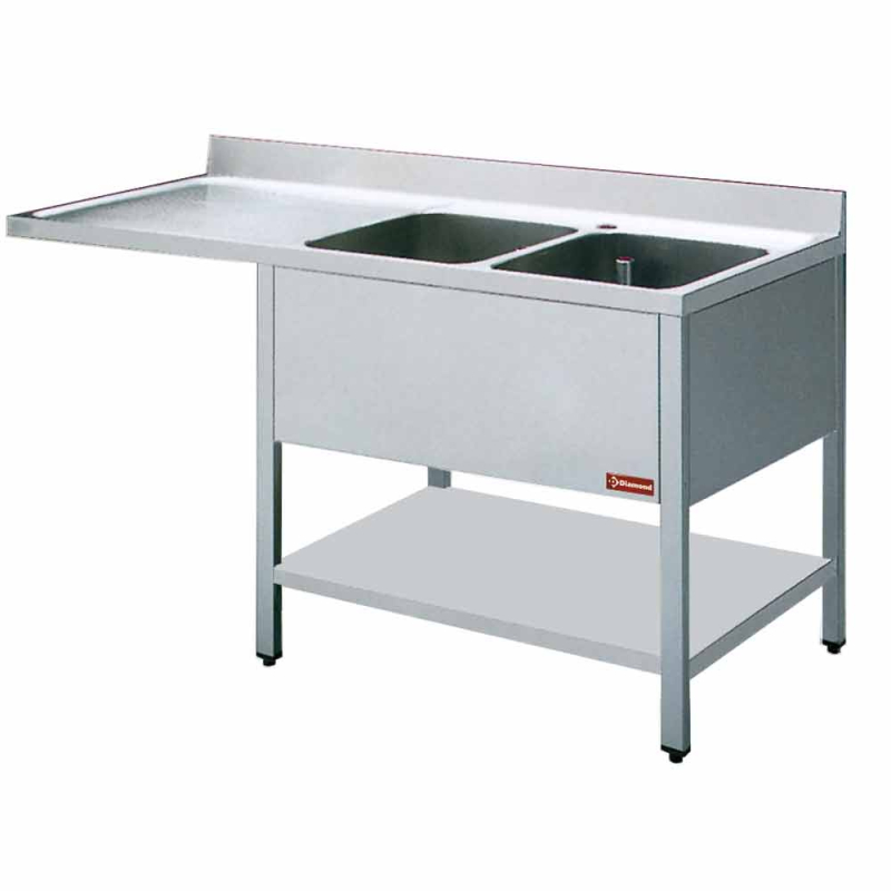 RVS Wasbak 2 bakken en 1 afdruipvak - Diamond - L1821VS-D