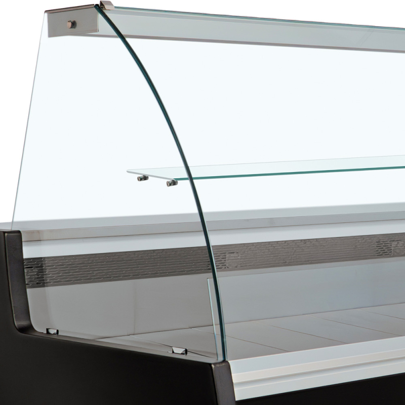 Gekoelde vitrine toonbank met gebogen ruit, geventileerd, met reserve - ZWART - Diamond - MA15/B5-R2V