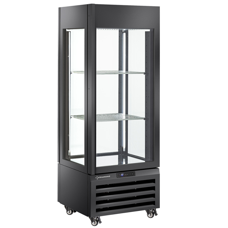 Gekoelde vitrine "FULL glas" 440 Lt., 1 niveau + 2 etag&egrave;res, geventileerd - WINE - ZWART - Diamond - MAX/507-VB