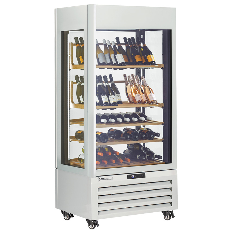 Gekoelde vitrine "FULL glas" 600 L, 1 niveau + 4 etag&egrave;res, geventileerd - WINE - WIT - Diamond - MAX/609-VW2