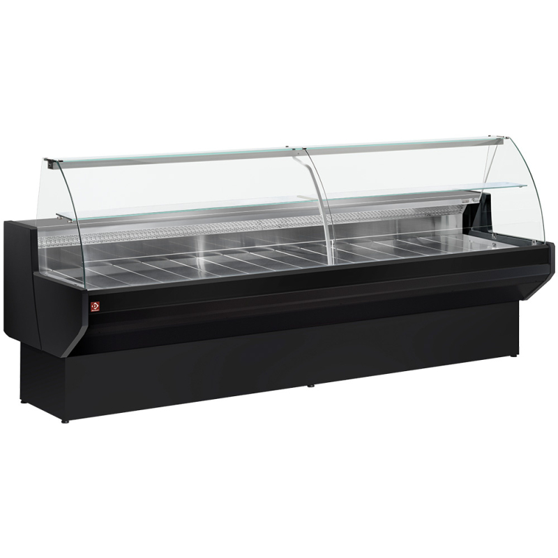 Gekoelde vitrinebalie met gewelfde ruit, ventileerd, met reserve - ZWART - Diamond - ML15/B5-VV/R2