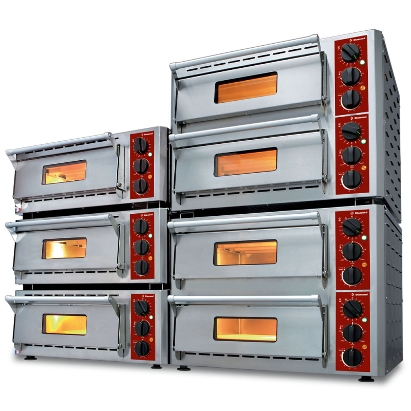 Elektrische pizzaoven, 2 kamers (3 3 kW) 430x430xh100 mm - Diamond PIZZA-QUICK/43-2C