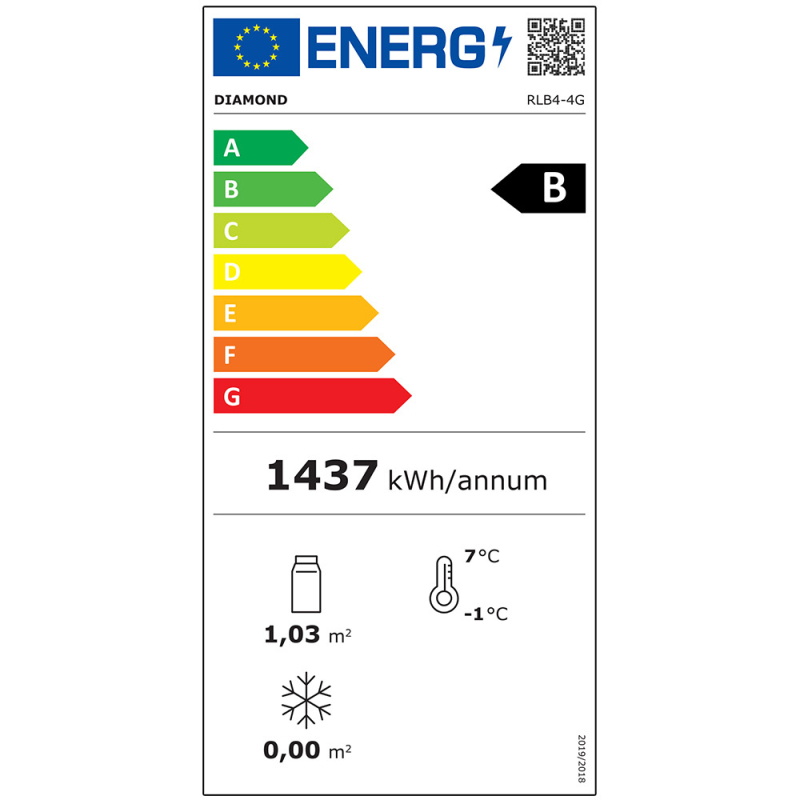 Refroidisseur de bouteilles 4 portes vitr&eacute;es, 620 litres, pieds r&eacute;glables - Diamond - RLB4-4G