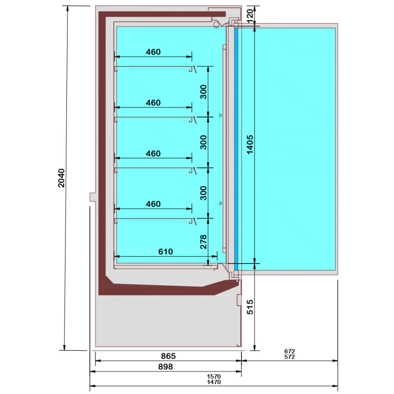 Gekoelde wandvitrine, glazen zijpanelen, zelfbediening, schuifdeuren - FULL BLACK - Diamond - SCM20-C5