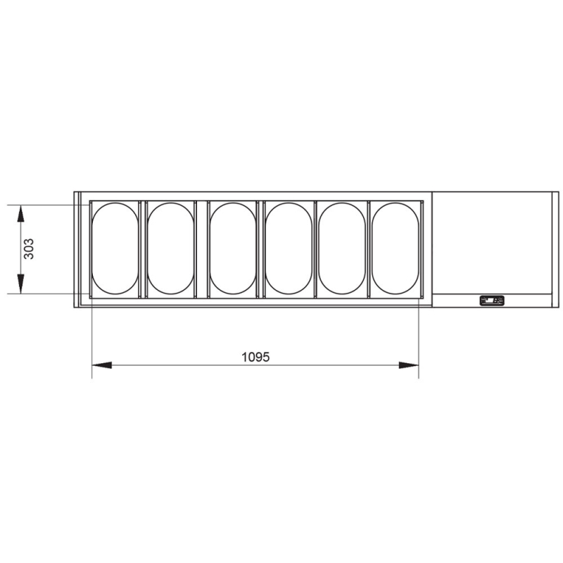 Gekoelde structuur GN 6x1/3, met rechte glaswand - Diamond - SY160G/PP9