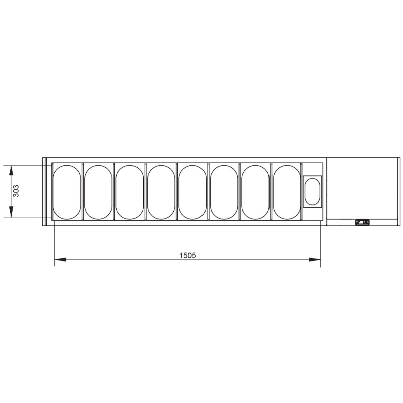 Gekoelde structuur GN 8x1/3, 1x1/9, met recht glas - Diamond - SY198G/PP9