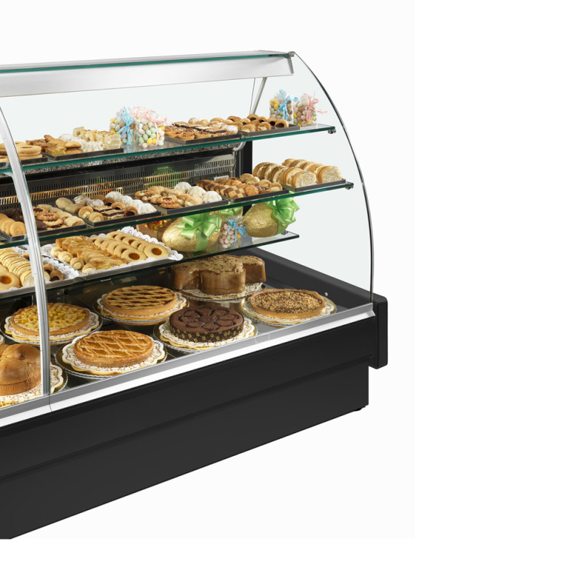 Gekoelde toonbank, statisch, ladenbelading, gebogen ruit, zonder reserve - ZWART - Diamond - VE22/B5-R2P