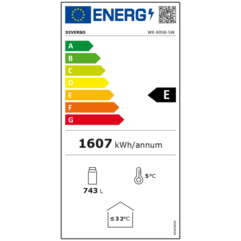 Geventileerde vitrine positief 804 liter, 2 draaideuren, WIT - Diverso - WR-80SB-SW