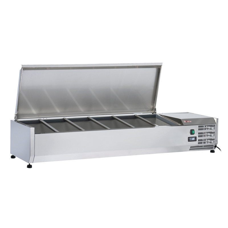 Gekoelde pizzatafel, 1 deur EN 600x400, 5 neutrale laden EN 600x400, op wielen, 2 met rem - Diverso - WR-PZ15-51