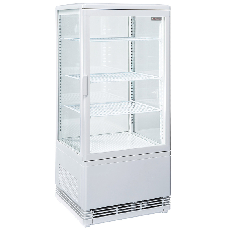 Tafelmodel koelvitrine met ventilatie, 4 niveaus, 4 glazen zijden, 80 liter - WIT - Diverso - WR-V4F1-WT