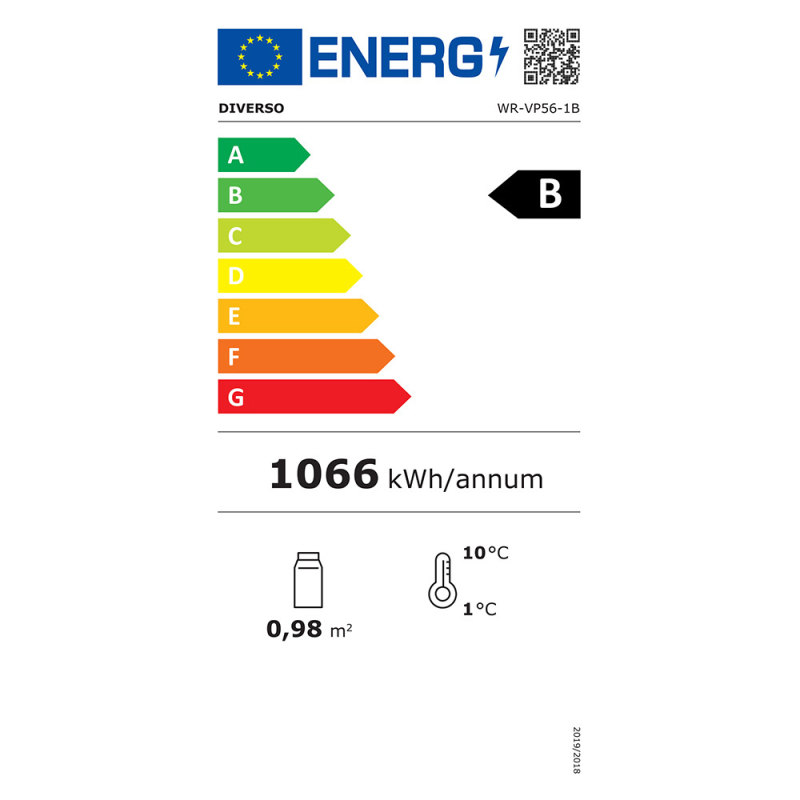 Staande koelvitrine, 1 deur, 615 liter - ZWART - Diverso - WR-VP56-1B