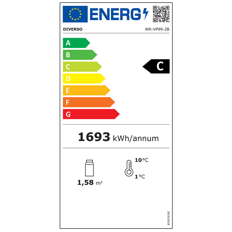 Staande koelvitrine, 2 deuren, 1085 liter - ZWART - Diverso - WR-VP99-2B