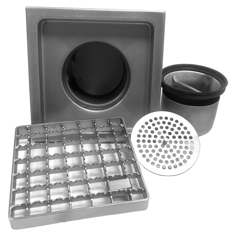 Caniveau de sol inox 300x300, sortie horizontale - Diamond - GS33-N