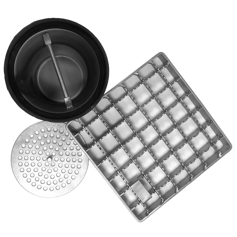 Caniveau de sol inox 300x300, sortie horizontale - Diamond - GS33-N