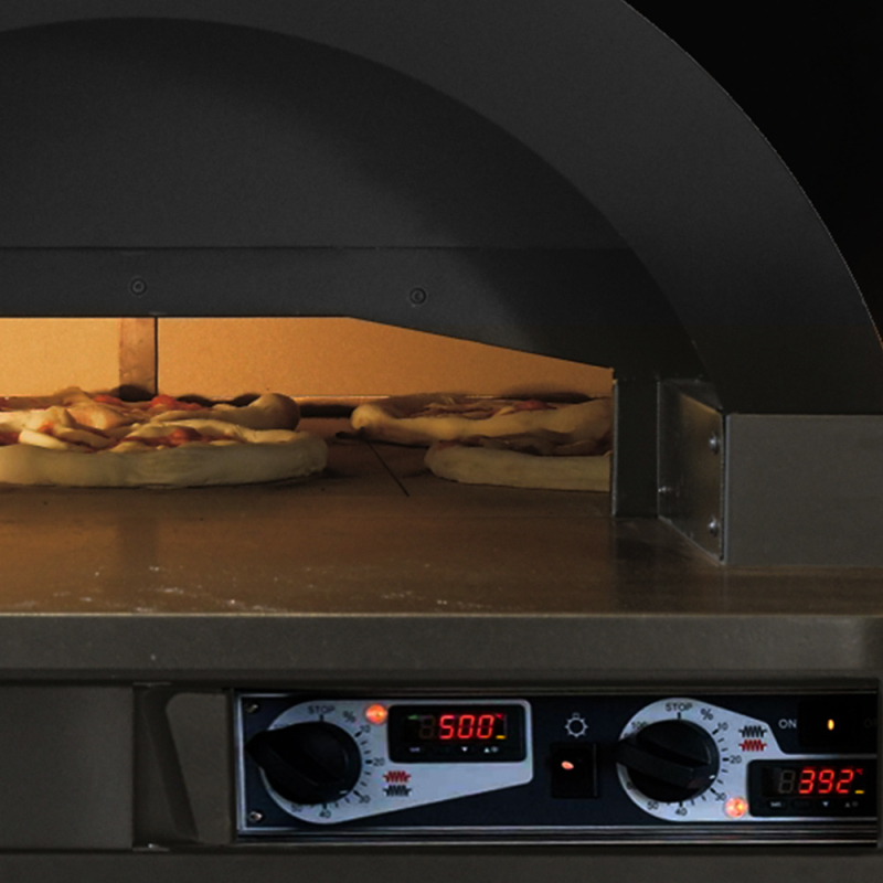 Statische pizzaoven met vaste bodem, 9 pizza's (&Oslash; 33) met onderstel op wielen - BLACK - Diamond - TIBERIO-9E