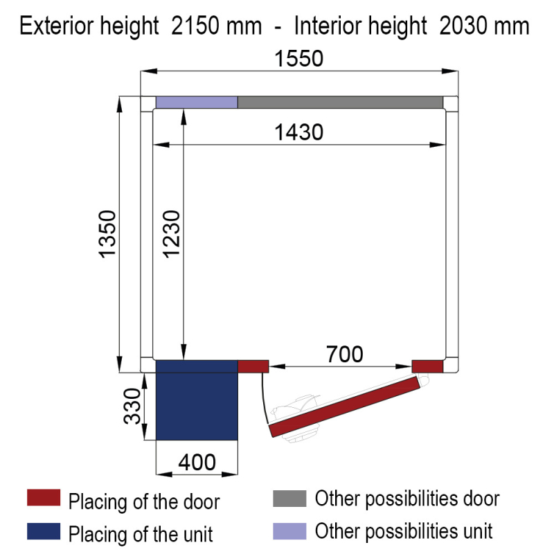 Koelcel ISO 60 met koelgroep, binnenafm. 1430 x 1230 xh 2030 mm (4,07 m&sup3; ) - Diverso - WR-C1714-6P-R2