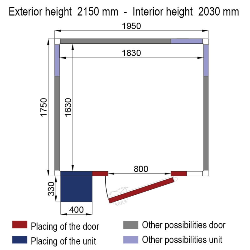 Koelcel ISO 60 met koelgroep, binnenafm. 1830 x 1630 xh 2030 mm (6,06 m&sup3; ) - Diverso - WR-C2020-6M-R2