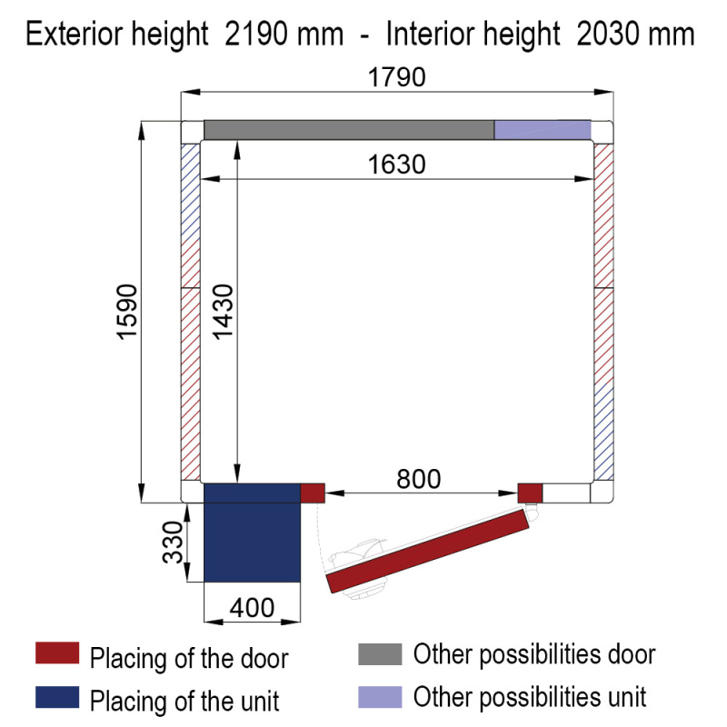 Koelcel ISO 80 met koelgroep, binnenmaten 1630 x 1430 x h2030mm (4,73m&sup3;) - Diverso - WR-Z1916-8T-R2