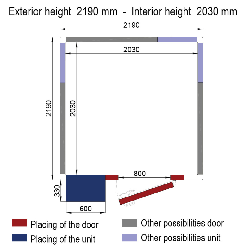 Koelcel ISO 80 met koelgroep, binnenmaten 2030 x 2030 x h2030mm (8,37m&sup3;) - Diverso - WR-Z2226-8V-R2