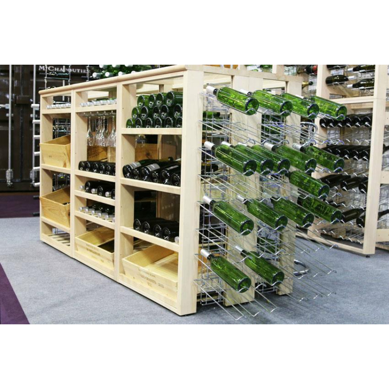 Casier &agrave; vin en bois + niveaux chromes - visiobois - 16 niveaux nf3 - 48 bout. - Linum - VSR-4230-845