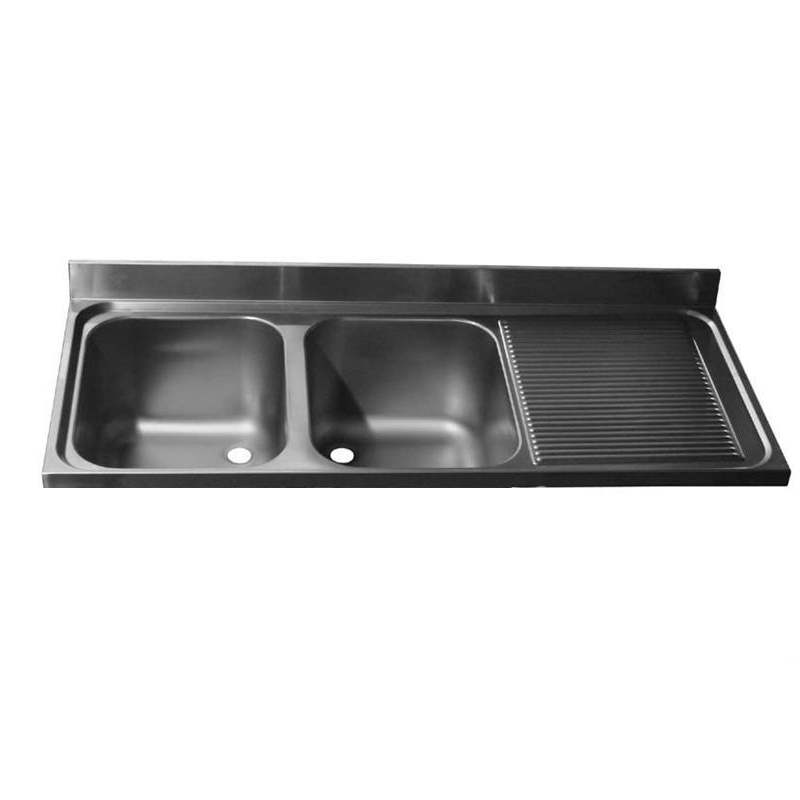 Dessus de plonge 1800x700mm - 2xcuves 500x500x250mm/&eacute;gouttoir droit - Linum - LSI-7265-000