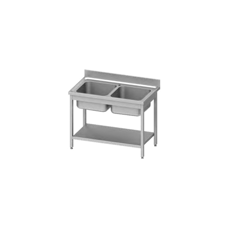 Plonge deux bacs avec &eacute;tag&egrave;re Stalgast &mdash; 954586120 &mdash; Easy Line &mdash; 1200 &times; 600 &times; 850 mm