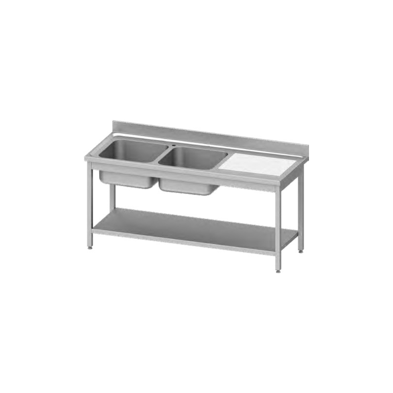 Plonge deux bacs avec &eacute;tag&egrave;re Stalgast &mdash; 954607160 &mdash; Easy Line &mdash; 1600 &times; 700 &times; 850 mm