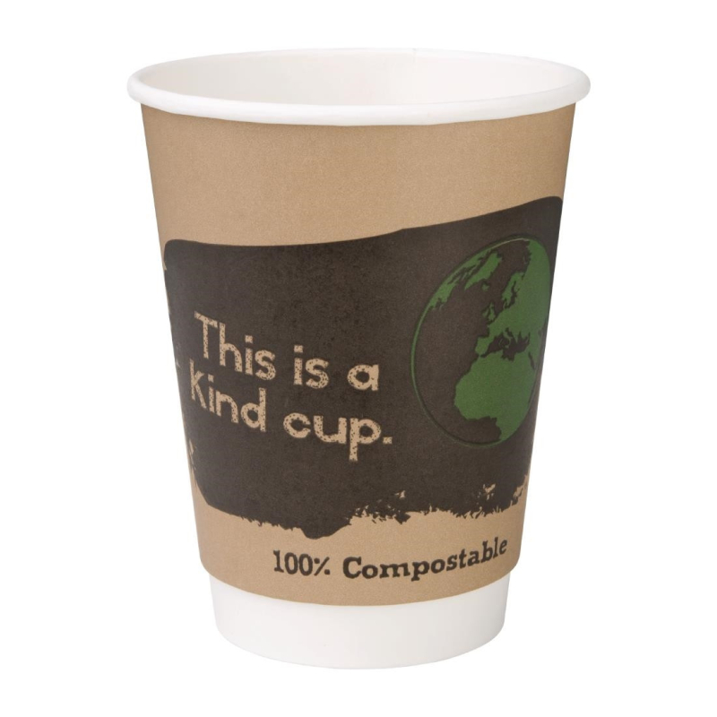 Gobelets boissons chaudes compostables en PLA double paroi Fiesta Green 355ml (x500)
