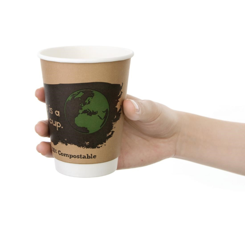 Gobelets boissons chaudes compostables en PLA double paroi Fiesta Green 227ml (x500)