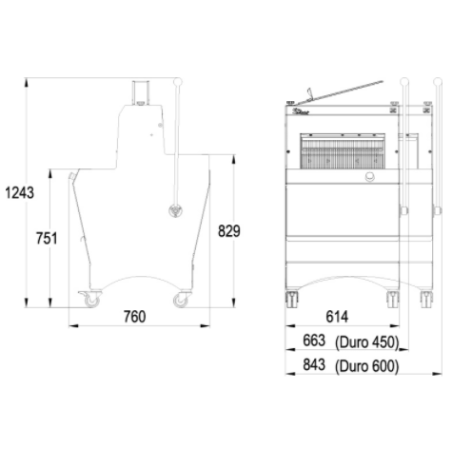 Afmetingen van de halfautomatische framesnijmachines duro 450 en duro 600