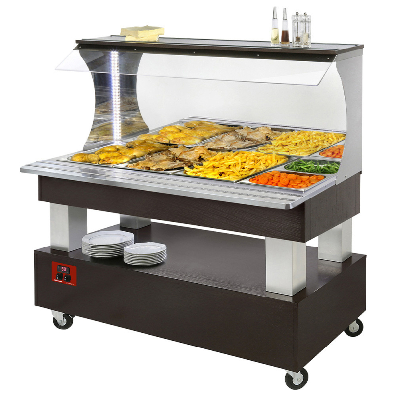 Verwarmd wandbuffet, bain-marie, 4x GN1/1-150 (Weng&eacute; hout) - Diamond - ABM/4N-B1