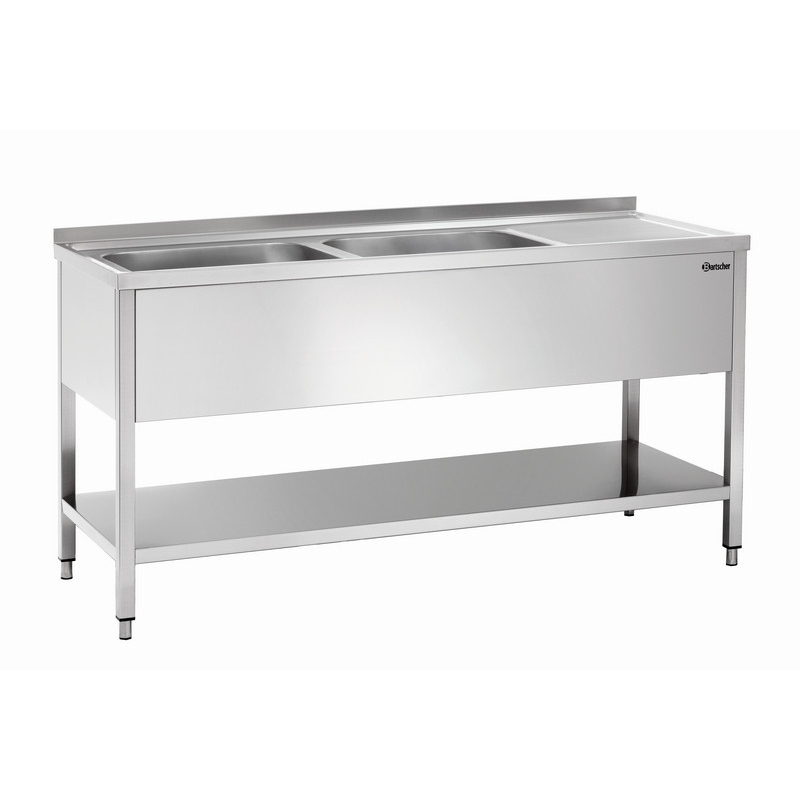 Plonge laverie professionnelle 700, Largeur 1600 mm avec 2 bacs et &eacute;gouttoir gauche - R&eacute;f. 306300 - Bartscher