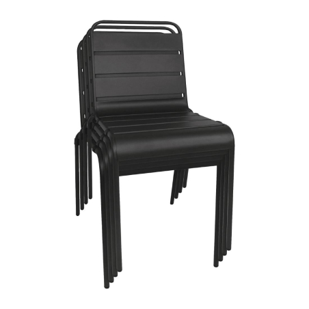 Chaise &agrave; lattes en acier noire lot de 4 - Bolero - CS728