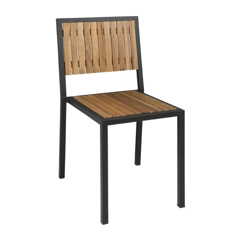 Stoelen in staal en acacia (set van 4) - Bolero - DS150