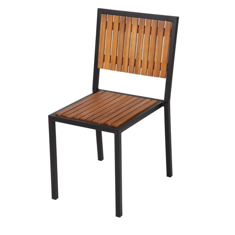 Stoelen in staal en acacia (set van 4) - Bolero - DS150