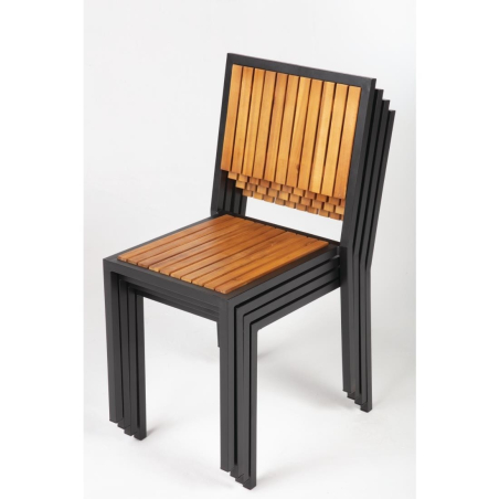 Stoelen in staal en acacia (set van 4) - Bolero - DS150