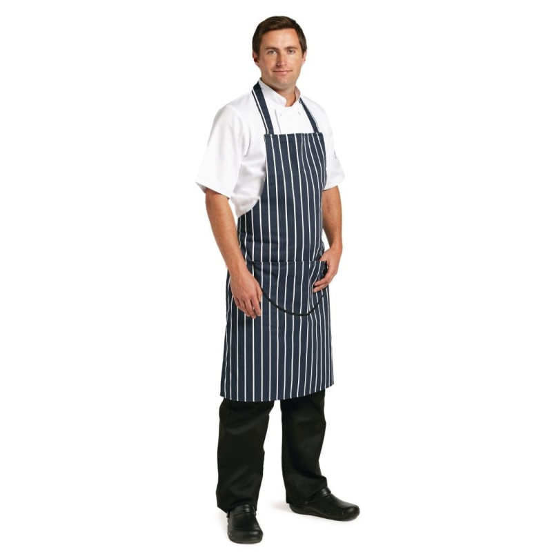 Tablier de cuisine avec poche - Rayures Marine et Blanc - A535 - Whites Chefs Clothing