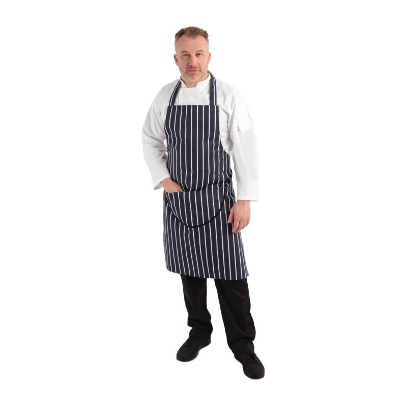 Tablier de cuisine avec poche - Rayures Marine et Blanc - A535 - Whites Chefs Clothing
