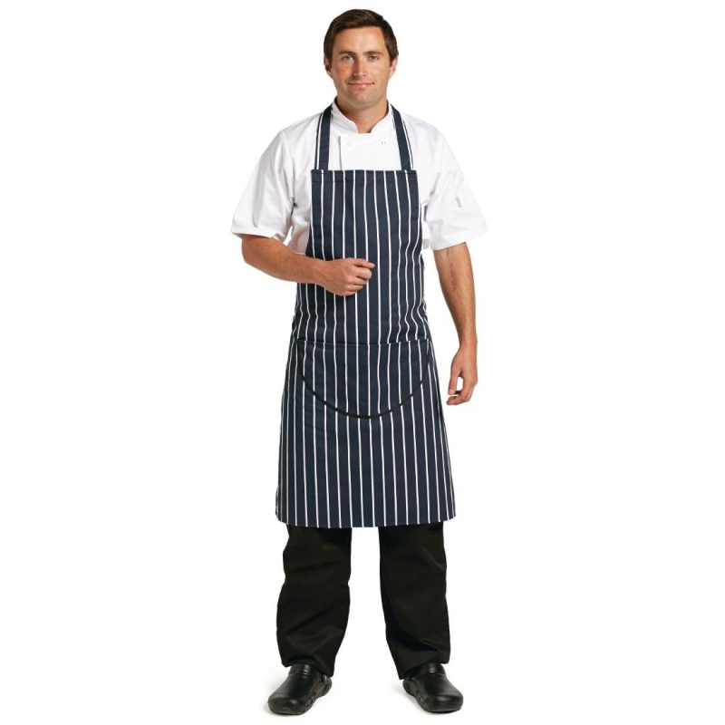 Tablier de cuisine avec poche - Rayures Marine et Blanc - A535 - Whites Chefs Clothing