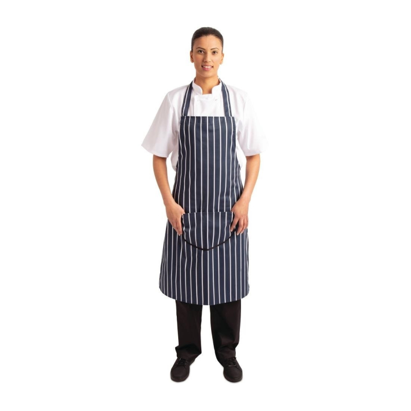 Tablier de cuisine avec poche - Rayures Marine et Blanc - A535 - Whites Chefs Clothing