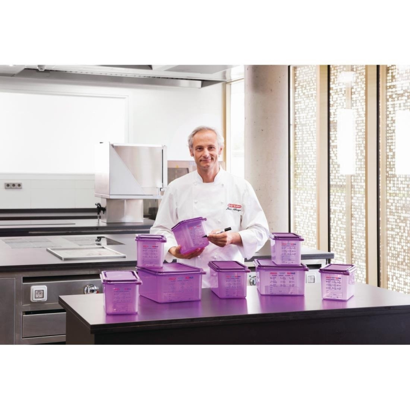 Hermetisch gesloten GN1/2 Araven 10L anti-allergene paarse vuilnisbak
