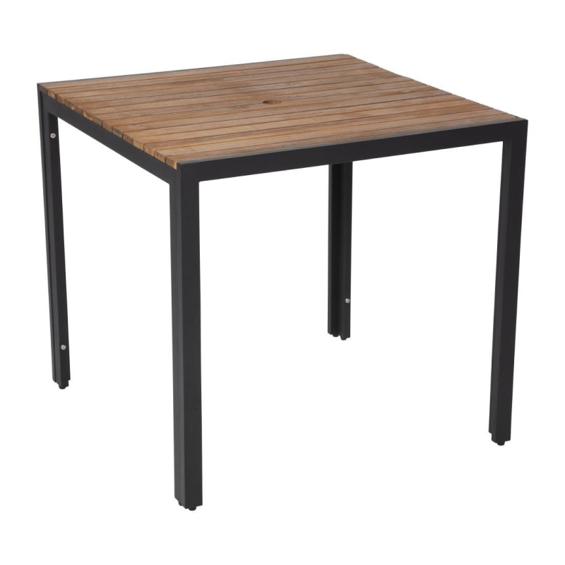 Table carr&eacute;e en acier et acacia 80 cm - Bolero - DS152
