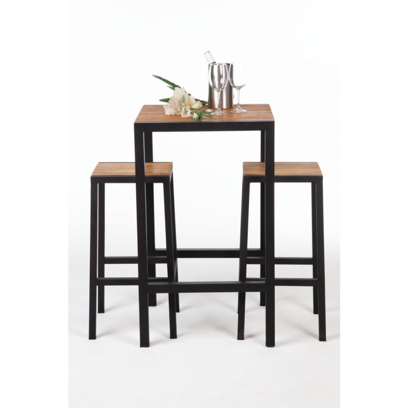 Mange-debout carr&eacute; en acier et acacia 60 cm - Bolero - DS155