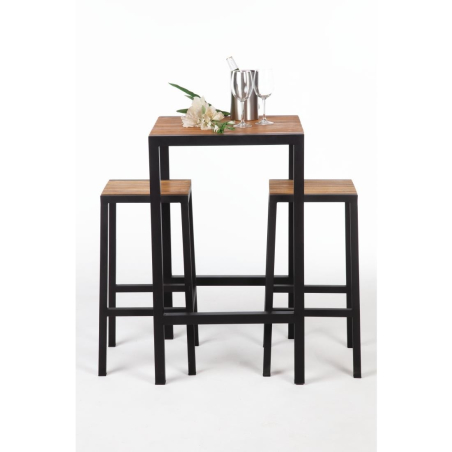 Mange-debout carr&eacute; en acier et acacia 60 cm - Bolero - DS155