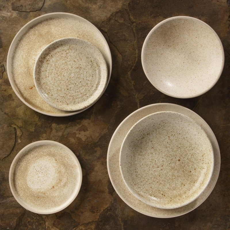 Assiettes plates beige mouchet&eacute; Olympia Canvas 18 cm - FA337 - Olympia