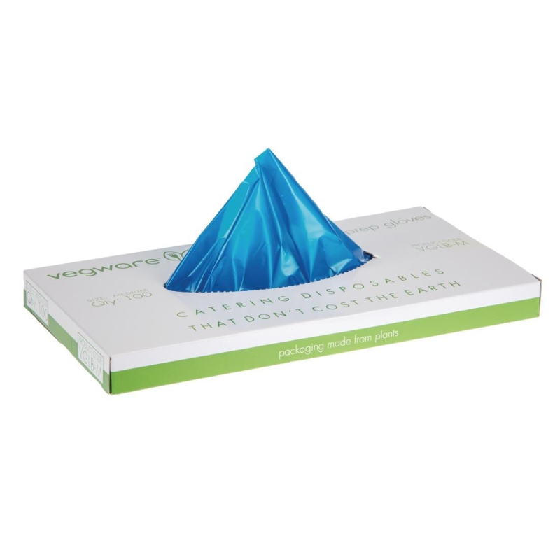 Gants de pr&eacute;paration alimentaire compostables Vegware bleus taille M - Confort et &eacute;cologie - FD389 - Vegware